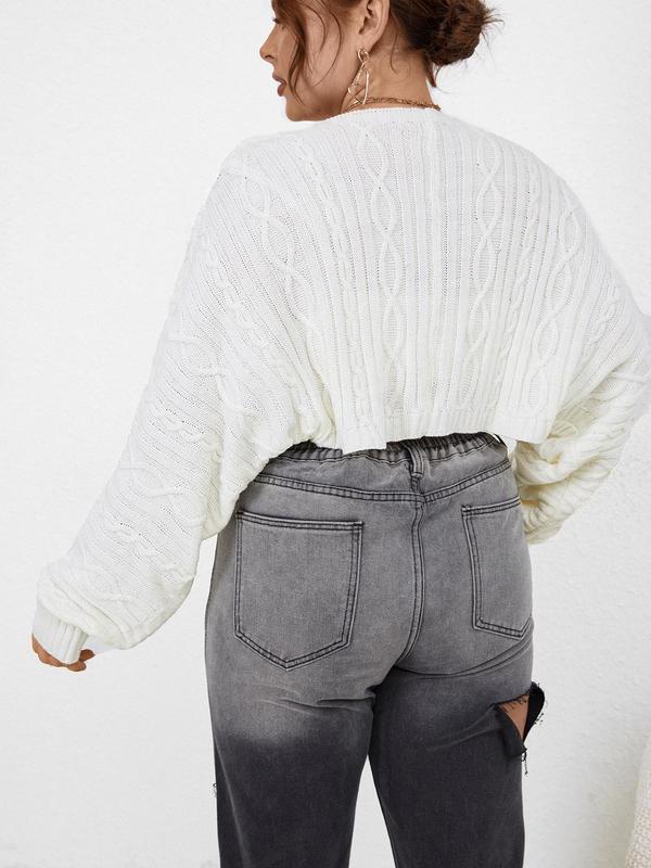  Chic Solid Textured Crop Shrug Cardigan, Casual Longsleeves Open Front Knitwear, Fall Chic Cropped Sweater Cardigan for Women, Womenswear, Plus Size Women's Clothing, Fall Clothing Women